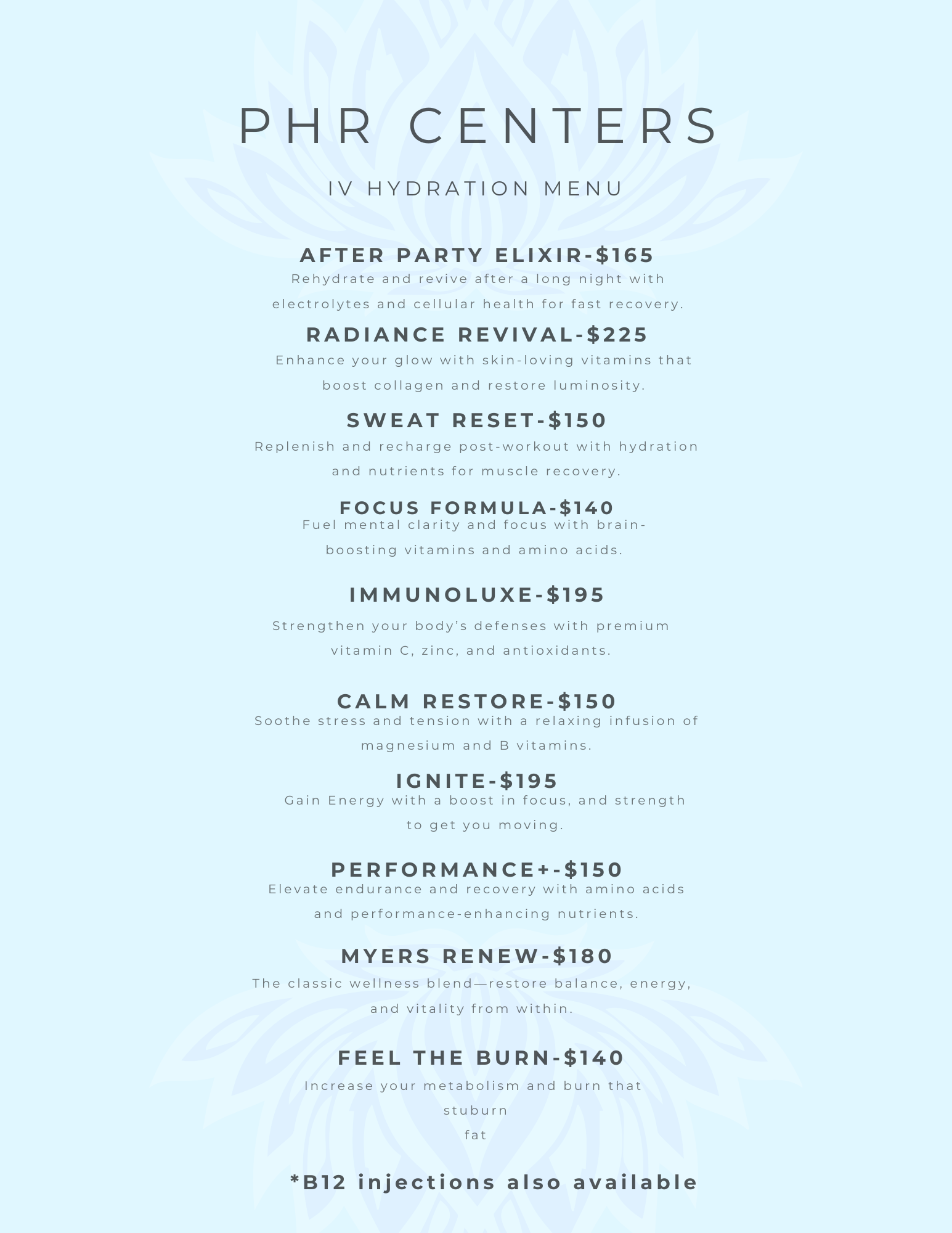 IM Vitamin Injections - PHR Laser Centers - IV%20Hydration%20Menu%20%283%29%20%281%29